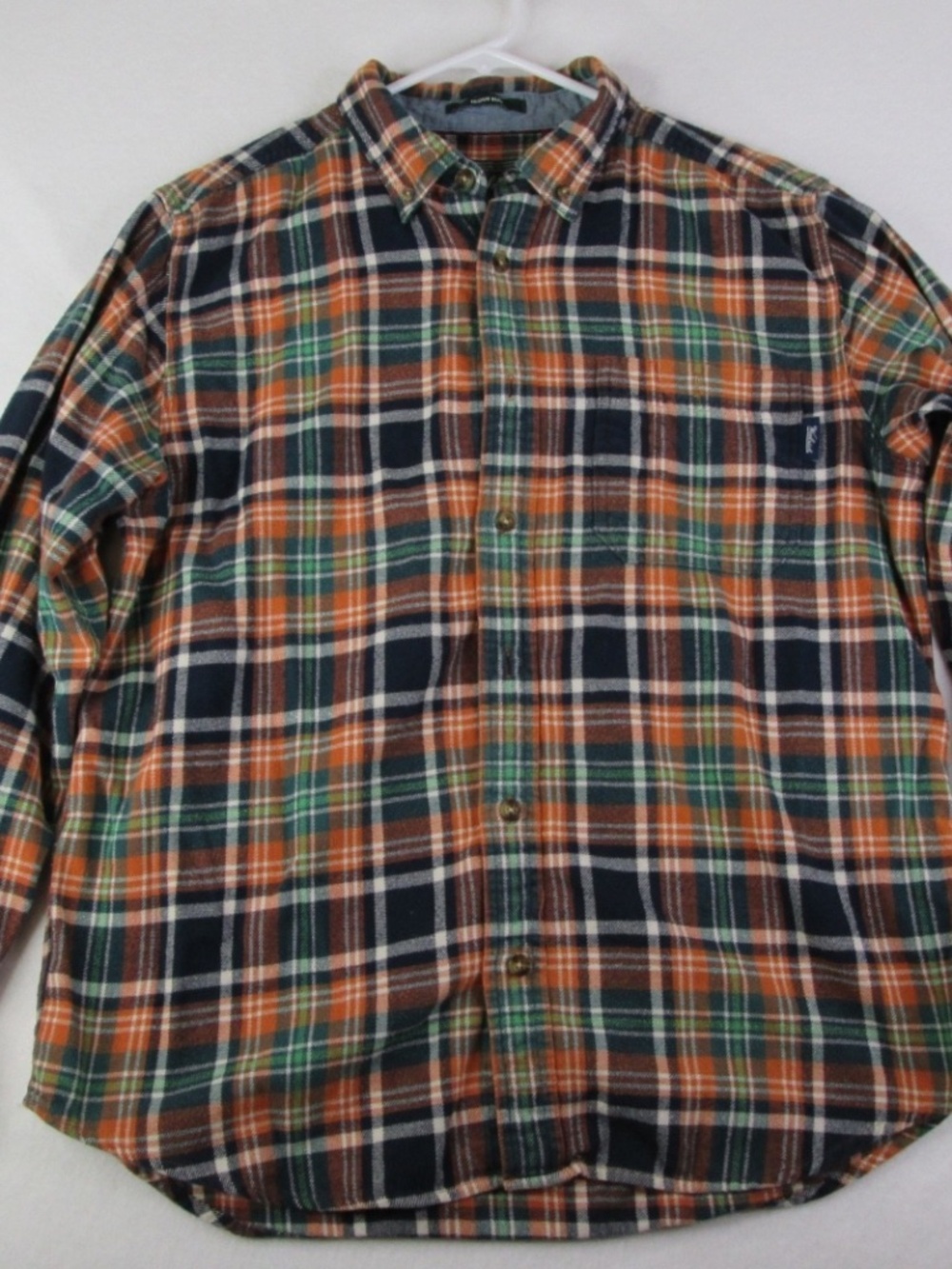 Woolrich Trout Run Long Sleeve Button Up Flannel Shirt Orange Plaid Men's Large
